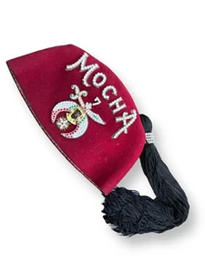 Vintage MOCHA Freemason Masonic Shriners Fez Hat Jeweled Tassel w/ Pouch - Picture 1 of 10