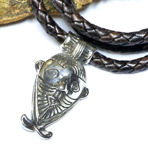 925 Silber Wikinger Amulett Männerkopf Replik Birka an Lederkette 55cmx5mm - Bild 1 von 6