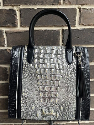 Новый с Ярлыками $465 Brahmin Caroline хром Azurine сумка кожи черный серебро - Изображение 1 из 4