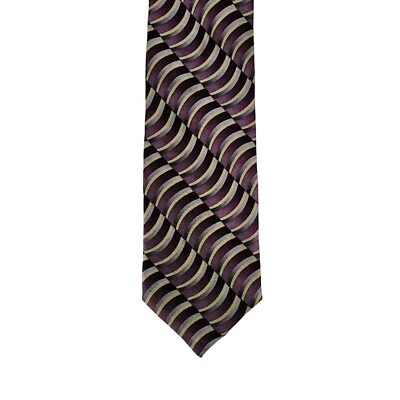Corbata para hombre Louis Roth patrón ondulado a rayas 100 % seda púrpura dorado gris vintage Foto 1 de 4