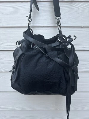 HILARY RADLEY Slouchy Black Leather Lace Trim Rope Handle Satchel Bag - Image 1 of 4
