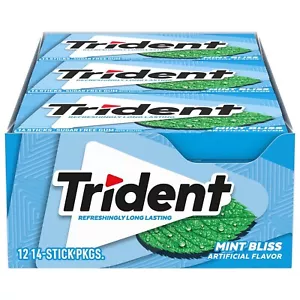 Trident Mint Bliss Sugar Free Gum, 12 Packs of 14 Pieces (168 Total Pieces) - Picture 1 of 10