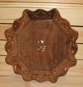 Vintage handgeschnitzte florale Holzschale Platte - Bild 1 von 7