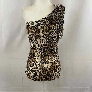 Silvergate Leopard Print Ruffle One Shoulder Top Small - Picture 1 of 9