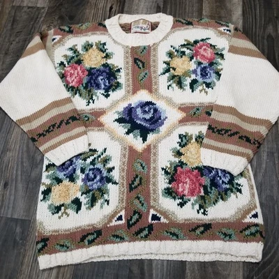 Crystal Kobe Floral Sweater Vintage Small Large (Discolored Spots) Heavy Knit - Image 1 of 4
