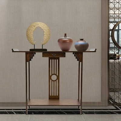Mesa consola retro larga de 2 capas para exhibición de decoración de fotos de pasillo de entrada Foto 1 de 4