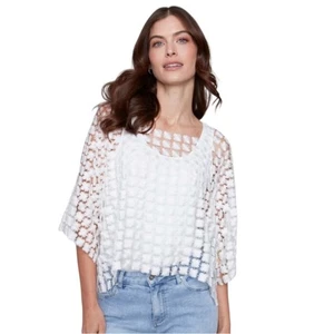 Charlie B Textured Crochet Flower Top Size XS White Shimmer Delicate Feminine - Picture 1 of 11