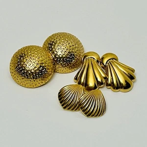 3 Grossi Tono Oro Retro Glam Anni 70 80 Shell Mezza Sfera Dichiarazione *Orecchini Schienali - Foto 1 di 13