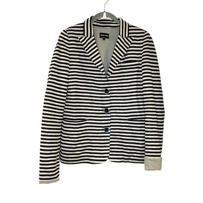 Giorgio Armani Blazer Jacket Linen Beige Navy Blue Striped Coastal Old Money 42 - Image 1 of 4