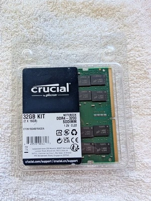 Crucial 32GB KIT 2 x 16GB DDR4 3200MHz PC4-25600 SODIMM Memory CT2K16G4SFRA32A - Image 1 of 2