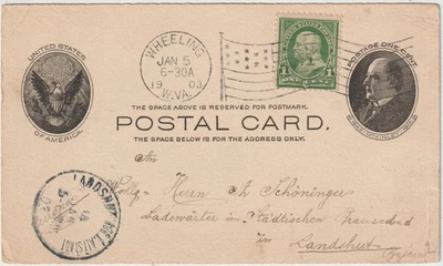 1903 Gpc w/ #279 add WHEELING W VA Flah mcj cl Transatlantic to Germany (i327) - Image 1 of 2