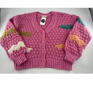 Cardigan maglione donna rosa maglia uncinetto Y2K Grannycore Grandmacore nuovo nuovo - Foto 1 di 11