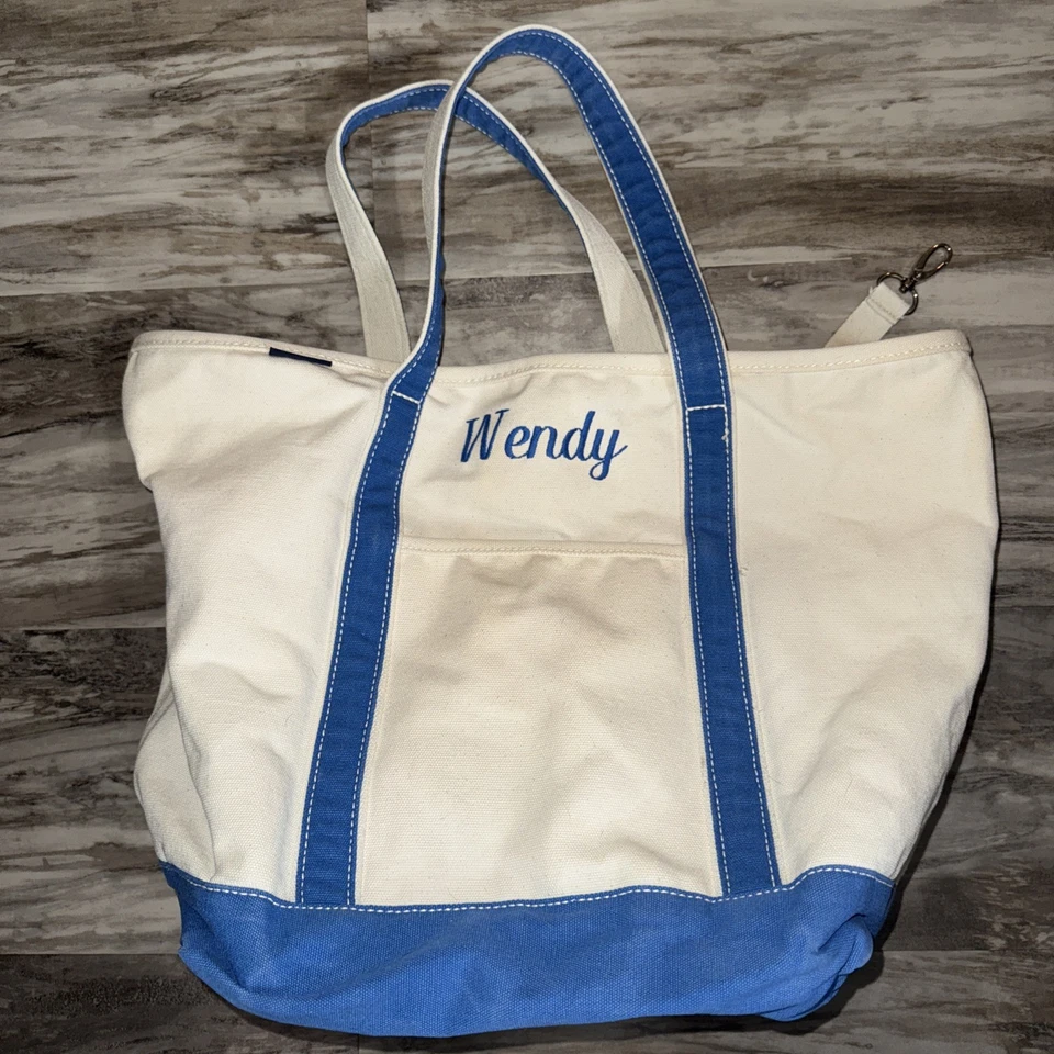 Bolso de hombro Lands End grande de lona con 5 bolsillos azul crema WENDY personalizado Foto 1 de 4