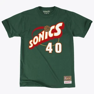 Unisex Mitchell & Ness Shawn Kemp Green Seattle SuperSonics Name & Number - Picture 1 of 2