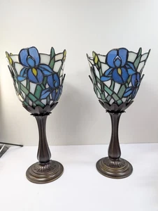 Party Lite Tranquil Buntglas Kerzenhalter Set - Iris Blumen!  - Bild 1 von 6