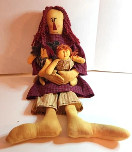 Bambole di campagna primitive scaffale sitter tessuto imbottito rustico straccio bambole - Foto 1 di 7