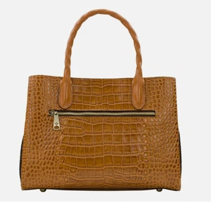 NWT Patricia Nash Genovese Croco Embossed Leather Satchel Tote Cognac - Picture 1 of 7