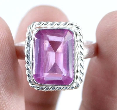 Anillo de San Valentín certificado piedras preciosas talla esmeralda morganita rosa natural de 12,30 quilates Foto 1 de 4