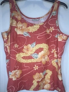 Tommy Bahama Large Orange Red Multicolor Floral Sleeveless Women’s Silk Top - Picture 1 of 11