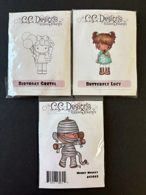 CC Designs Butterfly Lucy Birthday Gretel Monkey LOT of 3 Cling Rubber Stamps - Image 1 of 3