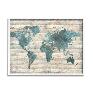 Rustic blue patterned map wall art by Ziwei Li, 11x14, white frame. - Picture 1 of 6