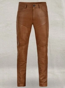 Men's Genuine Leather Pant Jeans Style 5 Pockets Motorbike Brown Pants New - Picture 1 of 7
