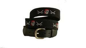 ZEP PRO Nautical PIRATE SKULL CROSS SWORDS Leather Canvas Belt size 32 or 38 NWT - Picture 1 of 2