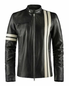 Nueva chaqueta de motociclista elegante de cuero real de piel de cordero genuina para hombre calce ajustado motocicleta - Imagen 1 de 7