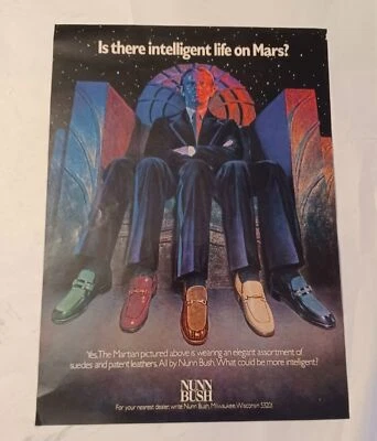 Zapatos de gamuza y charol vintage 1974 Nunn Bush estampados anuncio-página completa-color Foto 1 de 3