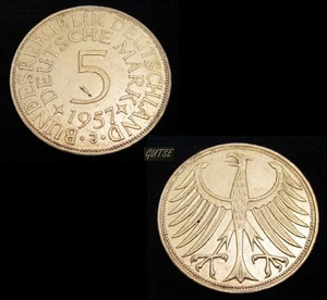 ALEMANIA, 5 MARCOS 1957 J, PLATA, HAXF, ESCASO. - Imagen 1 de 1