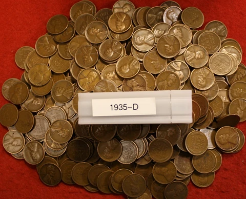 1935-D Lincoln wheat cent penny 50 coin roll circulated Cover
