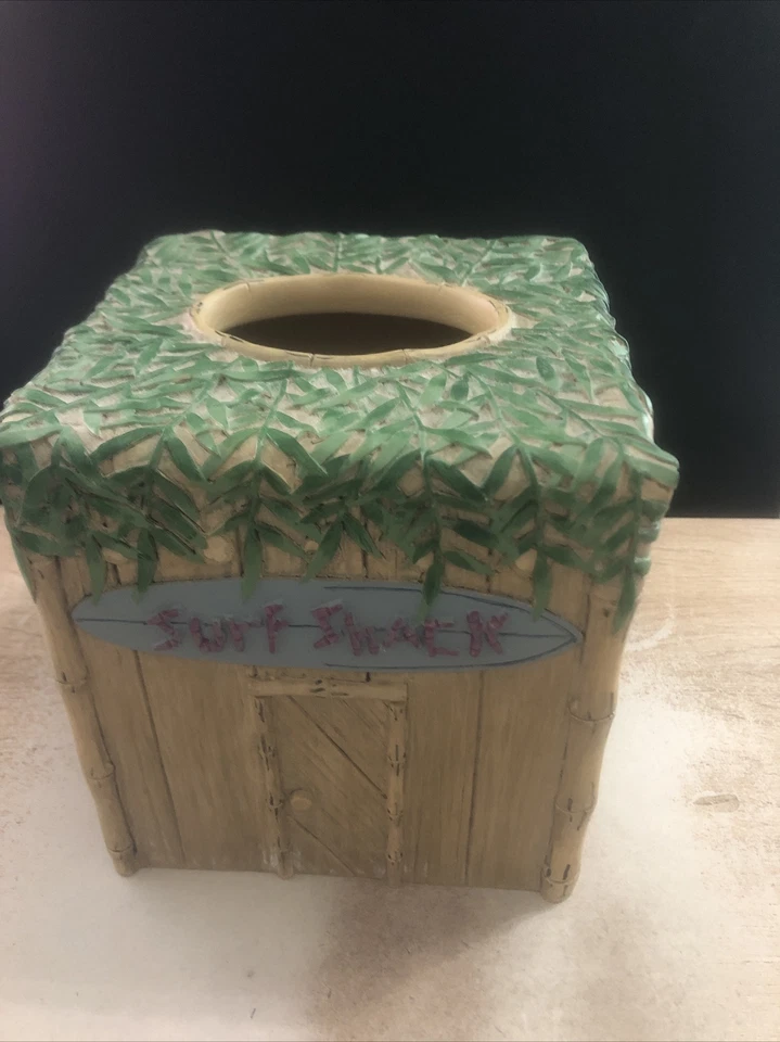 SURF SHACK TIKI HUT TROPICAL HAWAIANO PAÑUELO CAJA SOPORTE BAMBÚ Estilo Boho Foto 1 de 4