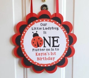 Ladybug Girl 1st Birthday Door Sign Cute As A Bug Party Welcome Door Hanger - Picture 1 of 2