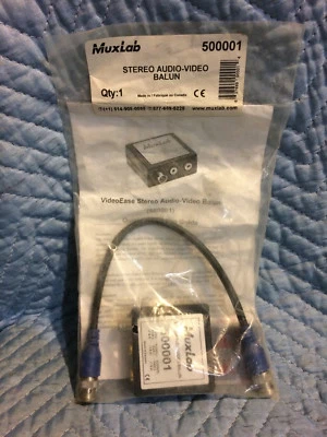 NEW - Muxlab 500001 Stereo Audio-Video Balun, BNC/RCA AV to RJ45 - Image 1 of 2
