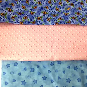 Cotton Fabric Quilting Sewing Blue Pink Flowers Stars Dots Kids Room 5.5 Yds - Picture 1 of 4