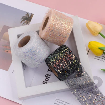 6cm 9.1m Double Couches Dentelle Maille Sequin Ruban Craft DIY Nœud Accessoires - Photo 1/4