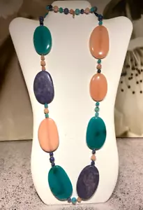 Lola Rose Long Necklace Peach, Teal and Grey Semi Precious Stone 38.5 inch - Picture 1 of 5
