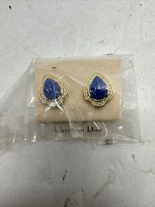 Pendientes Cristian Dior - Conjunto de lapislázuli azul y cristal en oro - De colección años 90#R1 - Imagen 1 de 4