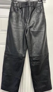 M&S AUTOGRAPH Women's Black Leather Straight Leg Trousers Pants UK6 - Picture 1 of 7