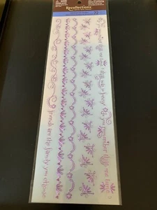 RECOLLECTIONS STICKERS 3D EMBOSSED FOIL STICKERS LAVENDER BORDERS WORDS 22 PCS - Picture 1 of 4