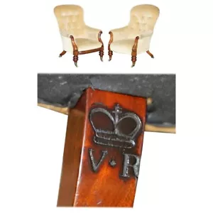 IMPORTANT PAIR OF ROYAL STAMPED JOHNSTONE & JEANES CROWN ESTATE MADE ARMCHAIRS - Picture 1 of 24