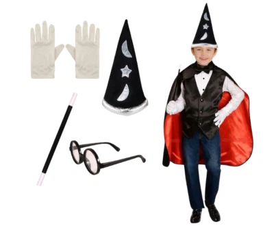 FNA FASHIONS 4-teiliges Zauberer Zauberer Outfit Zubehör Set - perfekt für Kinderkostüm Kostüm