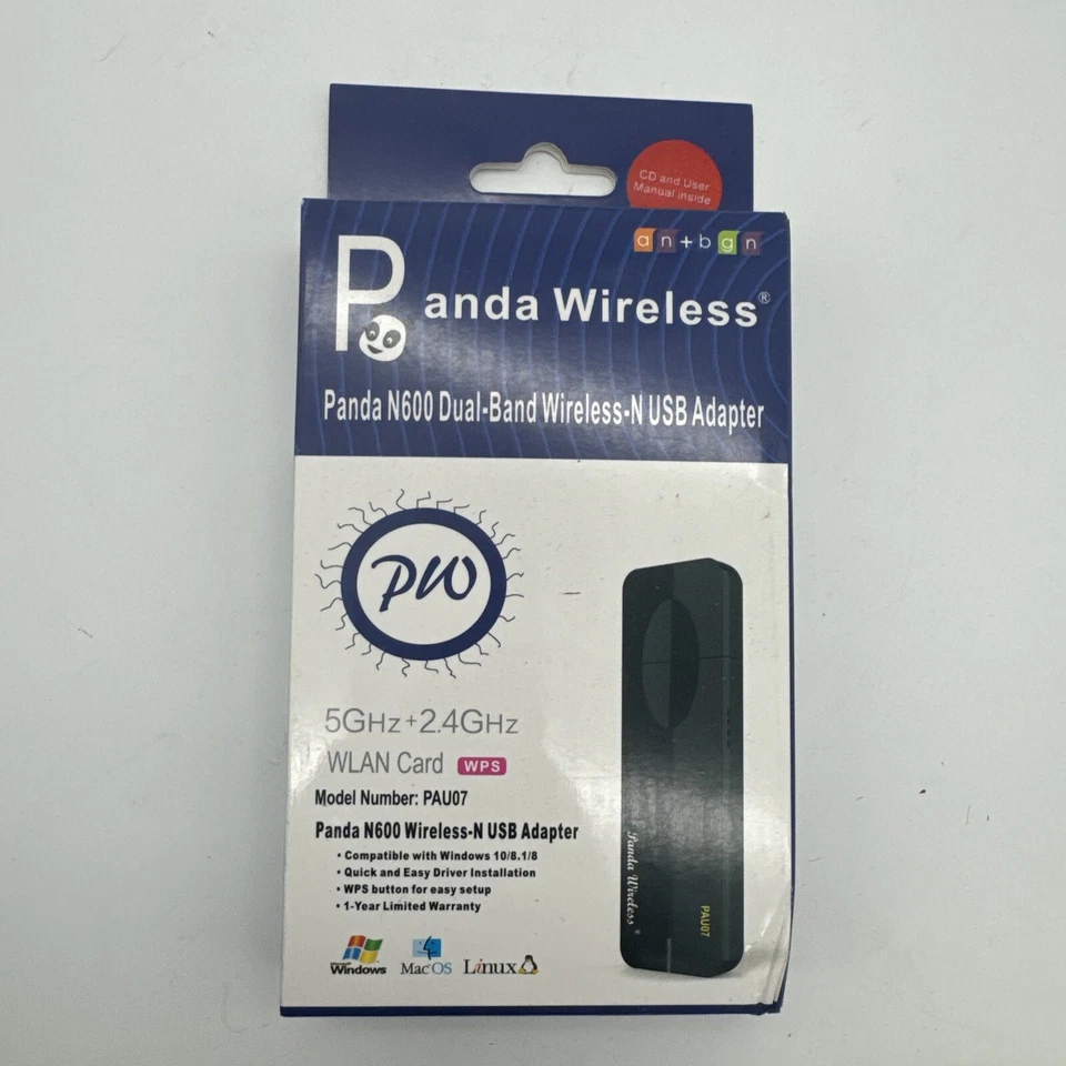 Panda N600 Dual Band (2.4GHZ & 5GHz) 300MBPs Wireless N USB Adapter W/WPS Button - Image 1 of 2