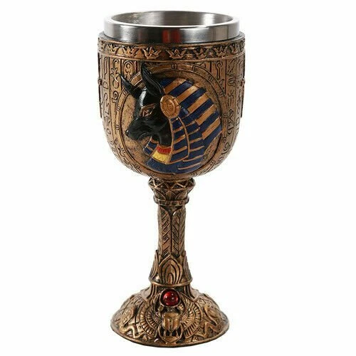 Taça de vinho dourada Pacific Giftware egípcia Anúbis God of Underworld aço inoxidável - Imagem 1 de 1