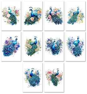 10 Assorted All Occasion Note Cards Blank Greeting Cards Peacocks Bird Garden - Picture 1 of 3