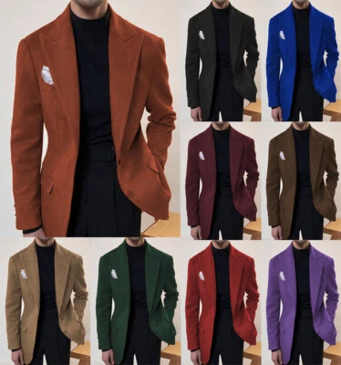 Suede Fashion Men's Suits Peak Lapel Business Tuxedos Wedding Groom Prom Blazer - Image 1 of 4