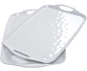 Lot de 2 plateaux de service en mélamine blanche avec poignées rectangle 19x12 - Photo 1/6