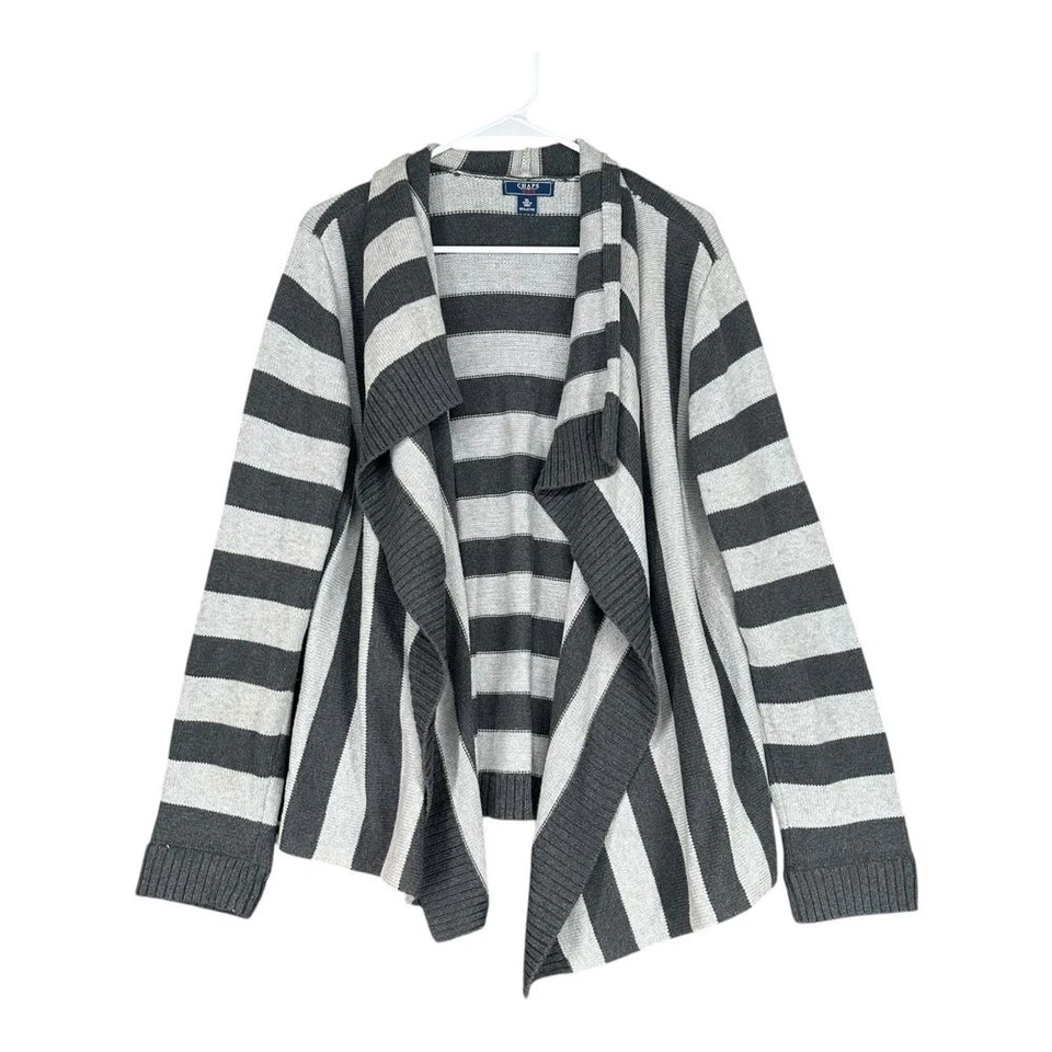 Cárdigan abierto tejido negro gris suéter boho drapeado maduro Chaps XL para mujer Foto 1 de 4