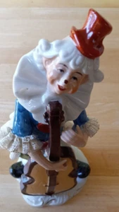 Vintage German Porcelain Clown Playing Chello 10" Dresden Lace - Picture 1 of 6