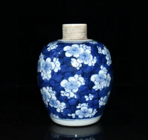 5.5" old antique qing dynasty kangxi mark blue white Ice Plum Pattern Small pot - Picture 1 of 9